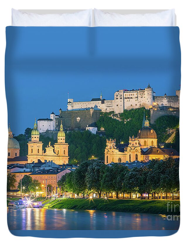 Color Image Duvet Cover featuring the photograph Salzach River in Salzburg, Austria #1 by Henk Meijer Photography