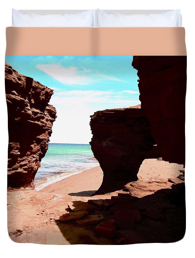 Sky Duvet Cover featuring the photograph Sandstone Cliffs #1 by Stephanie Moore