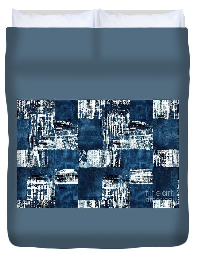 Seamless Duvet Cover featuring the painting Seamless Scribbled Crosshatch Patchwork Squares Pattern In Indigo Blue And White High Resolution Textile Background Texture #1 by N Akkash