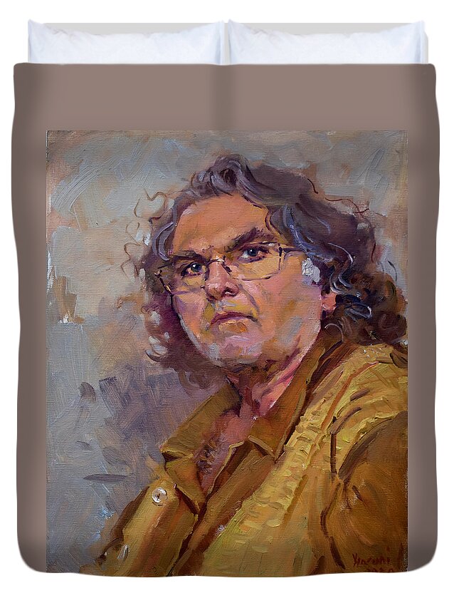 Self Portrait Duvet Cover featuring the painting Self-Portrait by Ylli Haruni