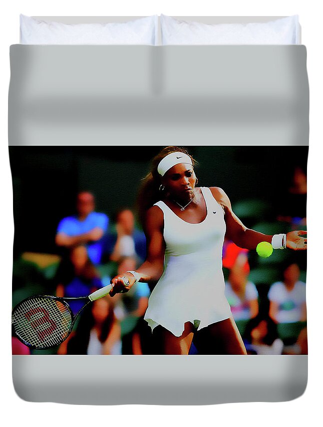 Serena Williams Duvet Cover featuring the mixed media Serena Williams Smooth Delivery #2 by Brian Reaves