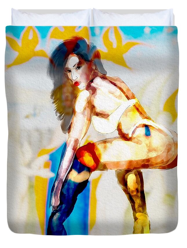 Portrait Duvet Cover featuring the digital art She Can Fly #1 by Michael Kallstrom