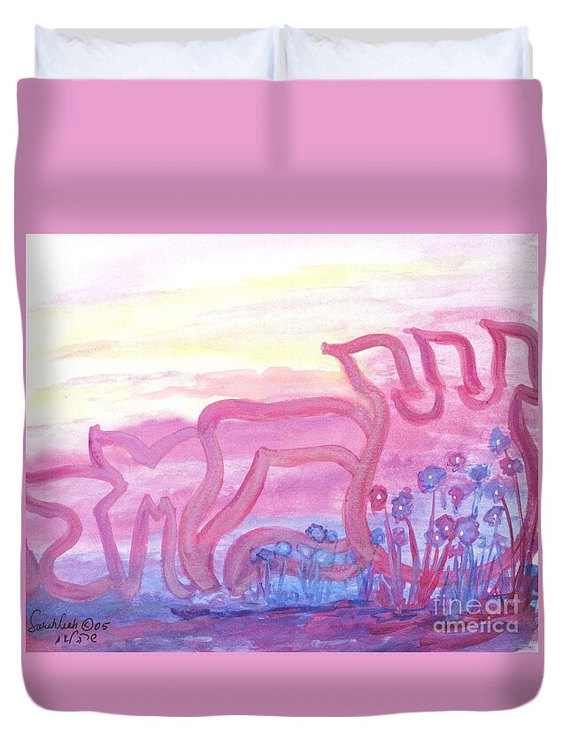 Simcha Rejoicing Happy Joy Gladness Mirth Law Simchat Torah Shemini Deuteronomy Shabbat Duvet Cover featuring the painting SIMCHA nf22-168 #1 by Hebrewletters SL