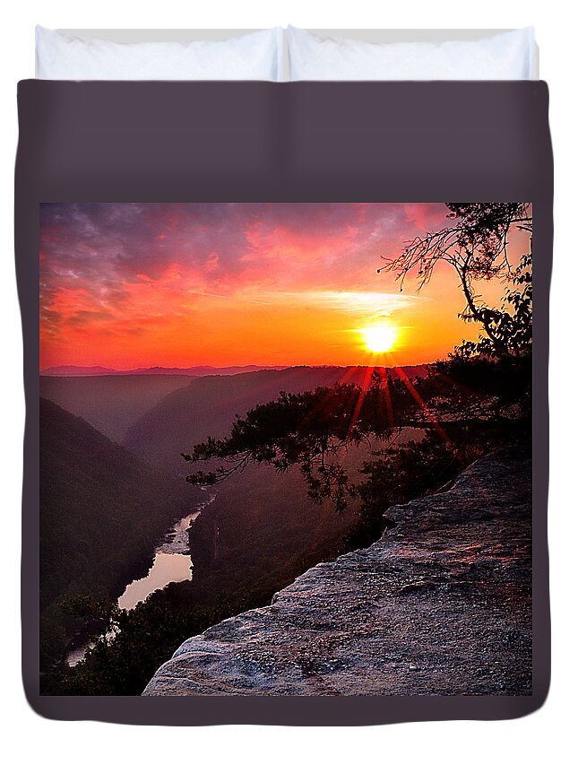 Cliff Duvet Cover featuring the photograph Sky on Fire #1 by Lisa Lambert-Shank