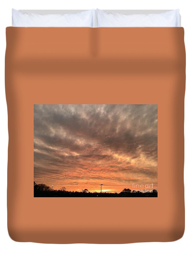 Sunset Duvet Cover featuring the photograph Smokey Sunset by Catherine Wilson