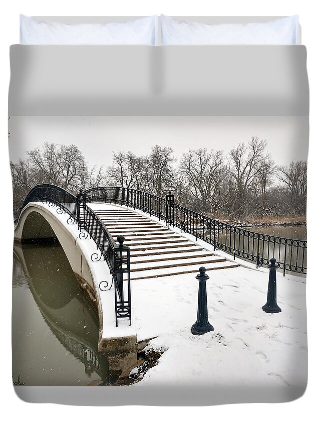 Snow Duvet Cover featuring the photograph Snowy Bridge #1 by Michael Rucker
