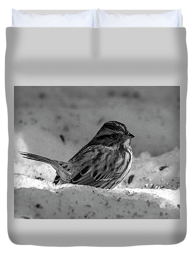Bird Duvet Cover featuring the photograph Song Sparrow #1 by Cathy Kovarik