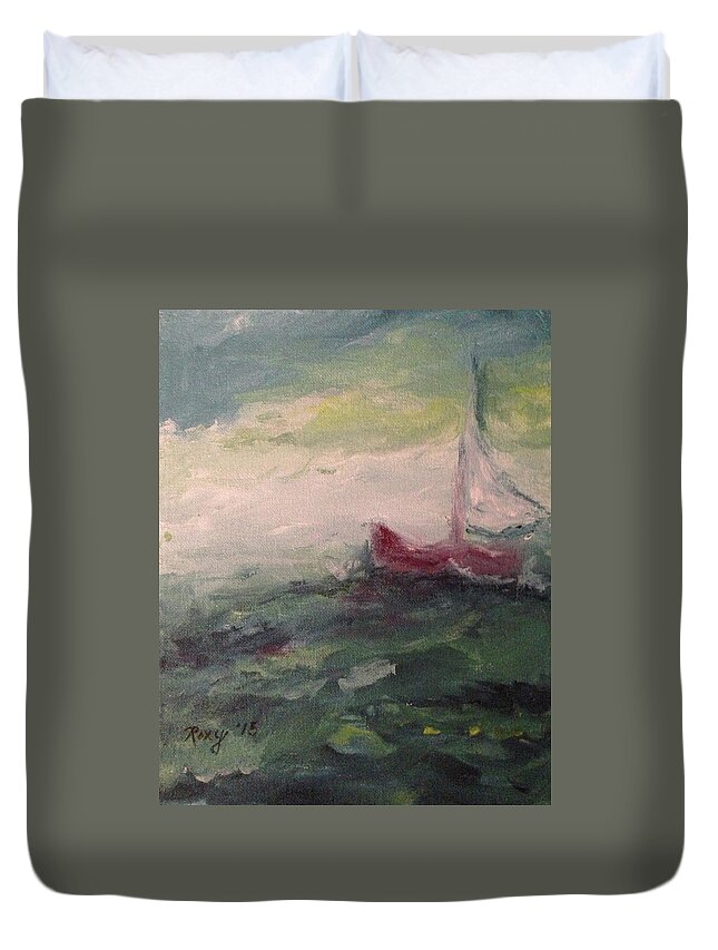 Impressionism Duvet Cover featuring the painting Stormy Sailboat by Roxy Rich