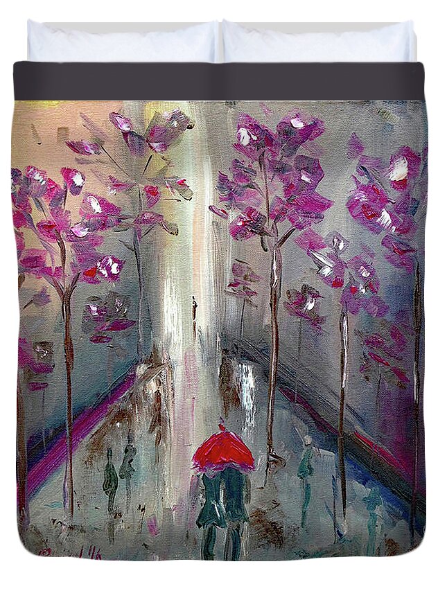 Romantic Duvet Cover featuring the painting Strolling #1 by Roxy Rich