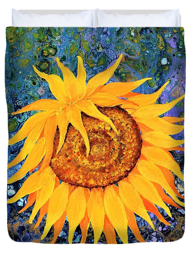 Wall Art Home Décor Sunflower Acrylic Painting Duvet Cover featuring the painting Sunflower #1 by Tanya Harr