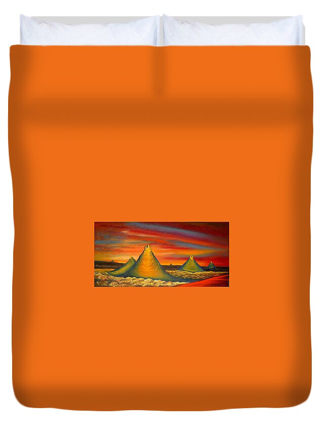 Red Duvet Cover featuring the painting Sunset #1 by Franci Hepburn