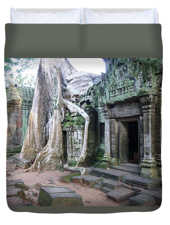 Cambodia Duvet Cover featuring the photograph Ta prohm 1 #1 by Mark Egerton