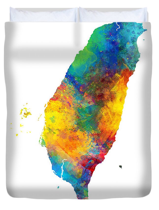 Taiwan Duvet Cover featuring the digital art Taiwan Watercolor Map by Michael Tompsett