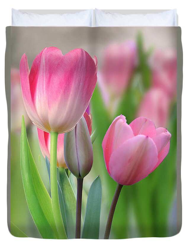 Tall Tulips Duvet Cover featuring the pyrography Tall Tulips #1 by Morag Bates