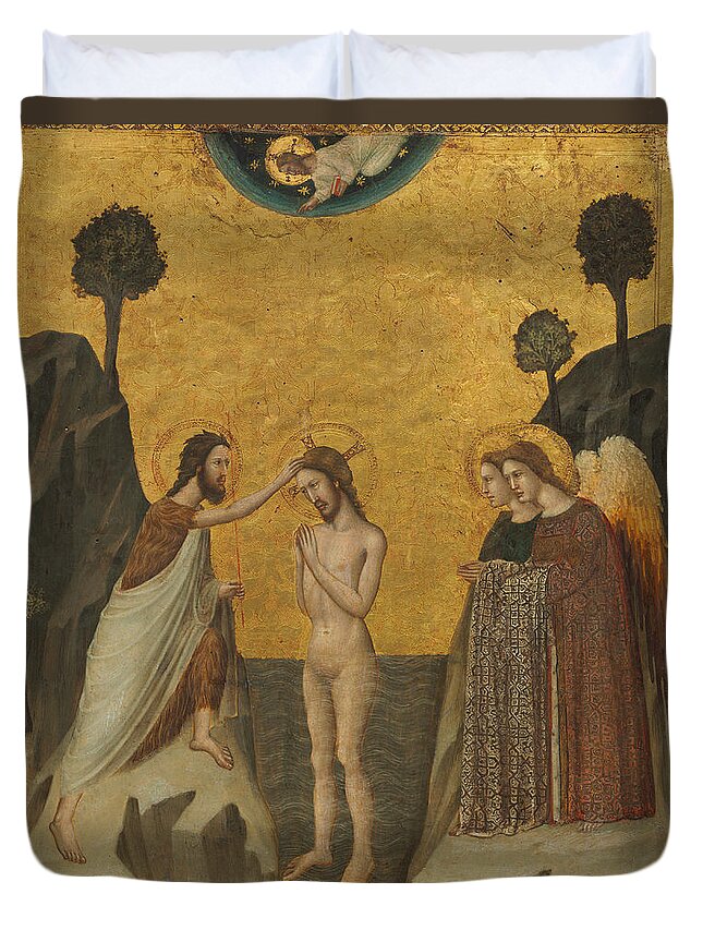 Giovanni Baronzio Duvet Cover featuring the painting The Baptism of Christ #2 by Giovanni Baronzio
