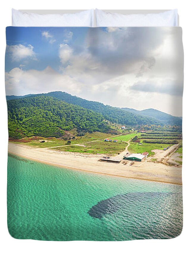 Island Duvet Cover featuring the photograph The beach Aselinos in Skiathos, Greece #1 by Constantinos Iliopoulos