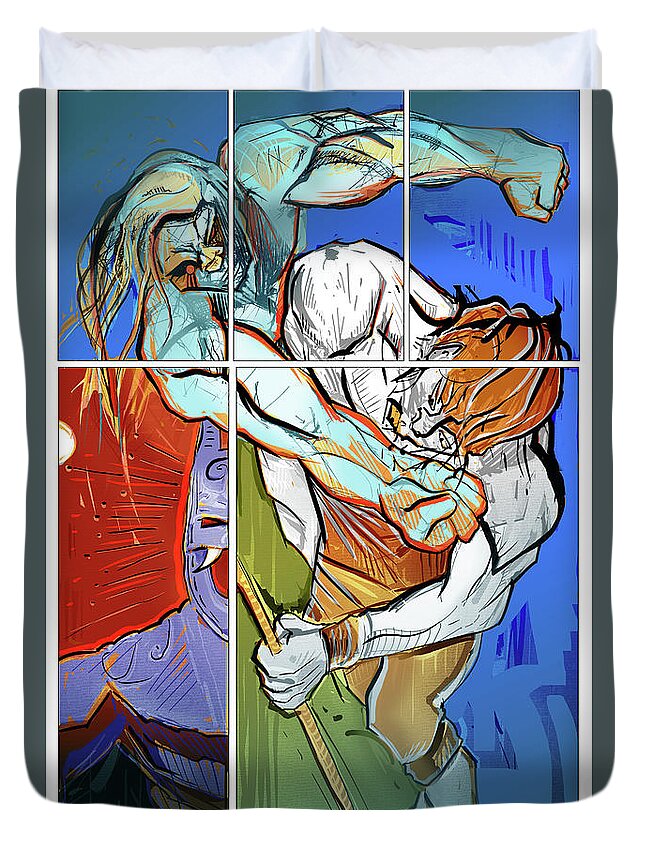  Duvet Cover featuring the painting The Brawl by John Gholson