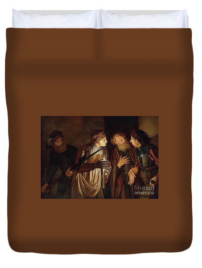 Coster Duvet Cover featuring the painting The Denial of Saint Peter by Adam de Coster