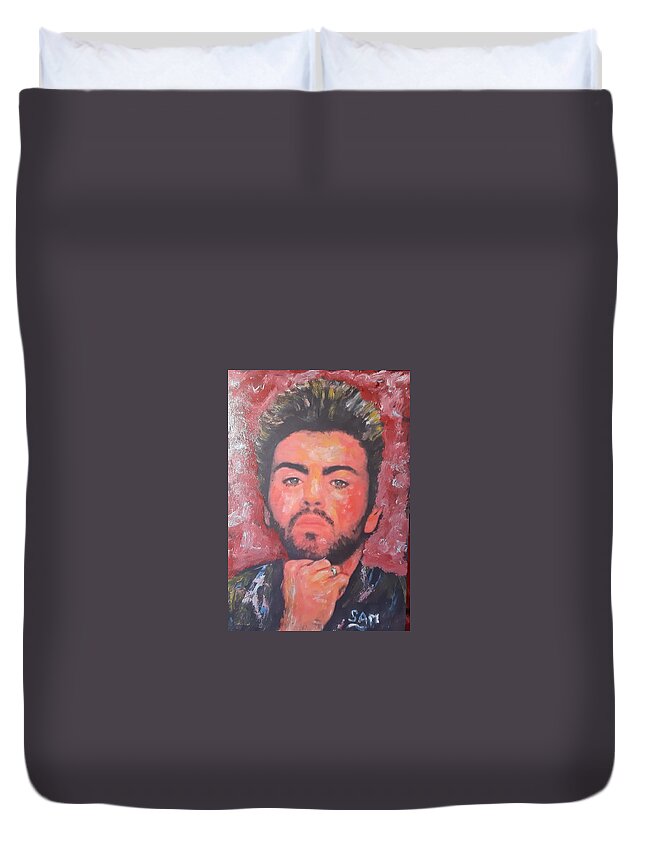 Singer Songwriter Duvet Cover featuring the painting The great George Michael by Sam Shaker