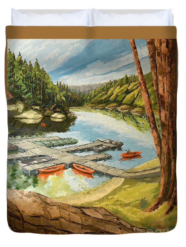 Oil Painting Duvet Cover featuring the painting The Loch #1 by PJ Kirk