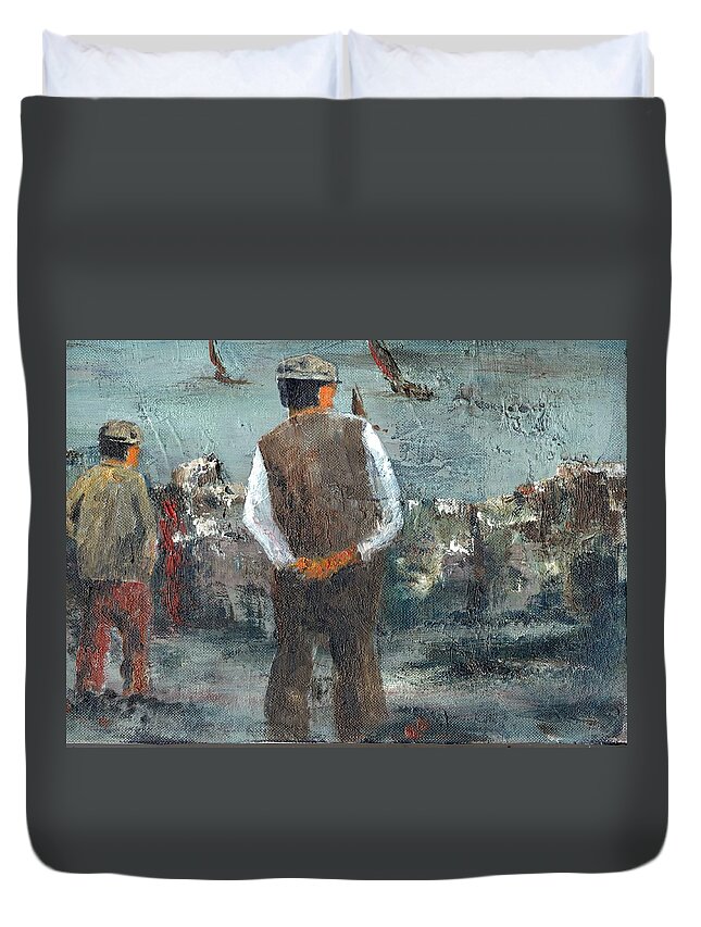  Duvet Cover featuring the painting The Race is on #2 by Val Byrne