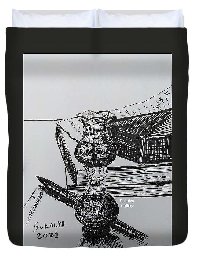 Knowledge Duvet Cover featuring the drawing The Real of A Real Knowledge #1 by Sukalya Chearanantana