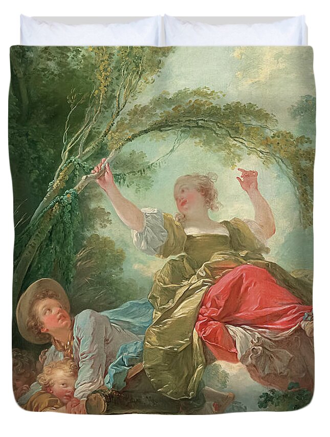 The See-saw Duvet Cover featuring the painting The See-Saw #2 by Jean-Honore Fragonard