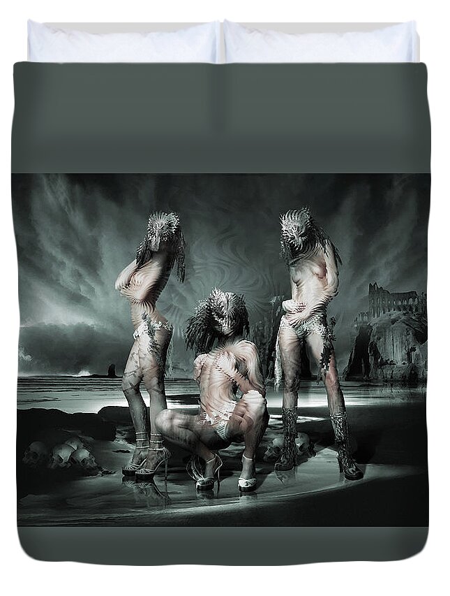 Digital Remake Metaphor Neosurrealism Art Picture Duvet Cover featuring the digital art The Three Graces Remake Gods and Heroes by George Grie