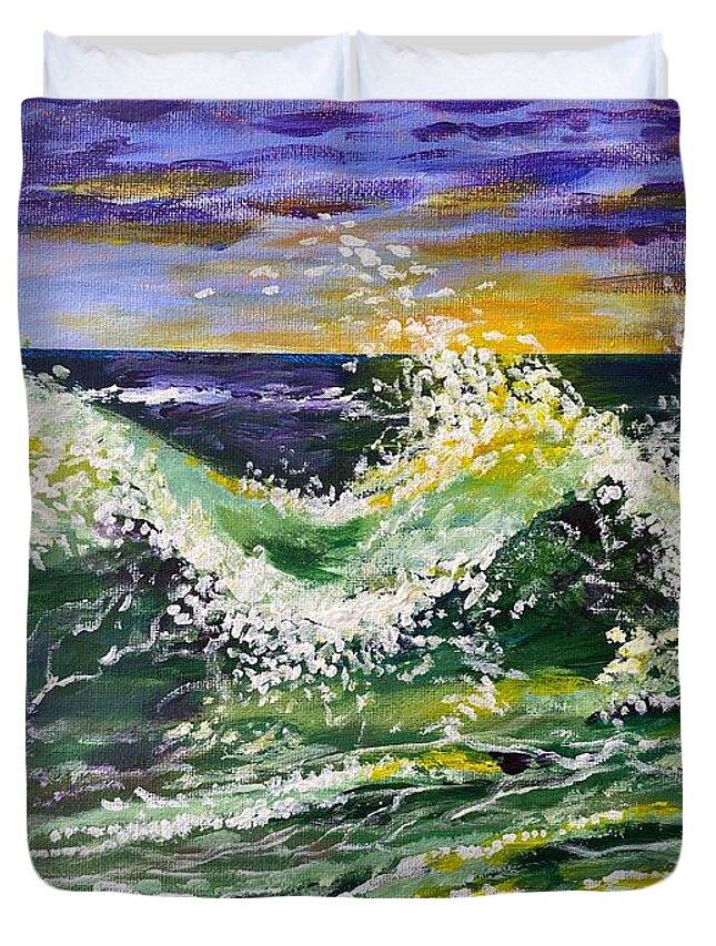 Seascape Duvet Cover featuring the painting The Turbulent Sea #2 by Larry Whitler