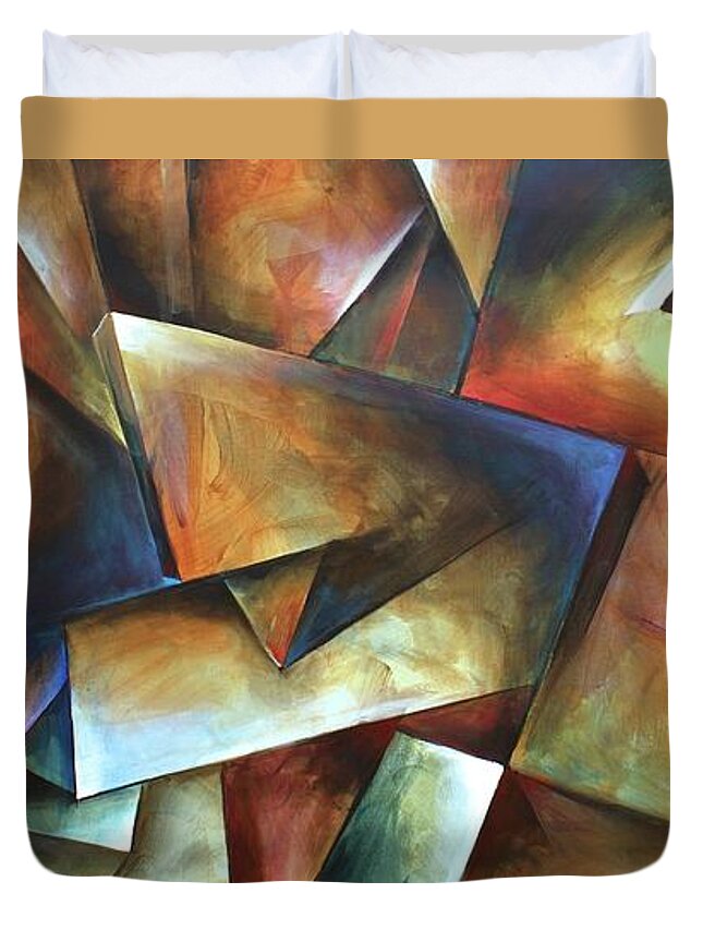 Abstract Duvet Cover featuring the painting The Wall by Michael Lang