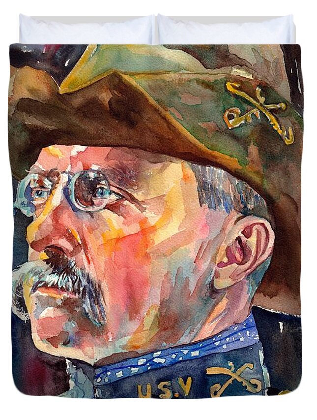 Theodore Roosevelt Duvet Cover featuring the painting Theodore Roosevelt Portrait by Suzann Sines