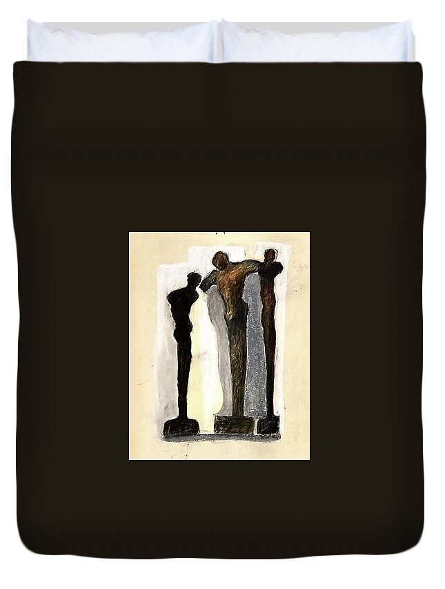 Three Figures Duvet Cover featuring the drawing Three figures by David Euler