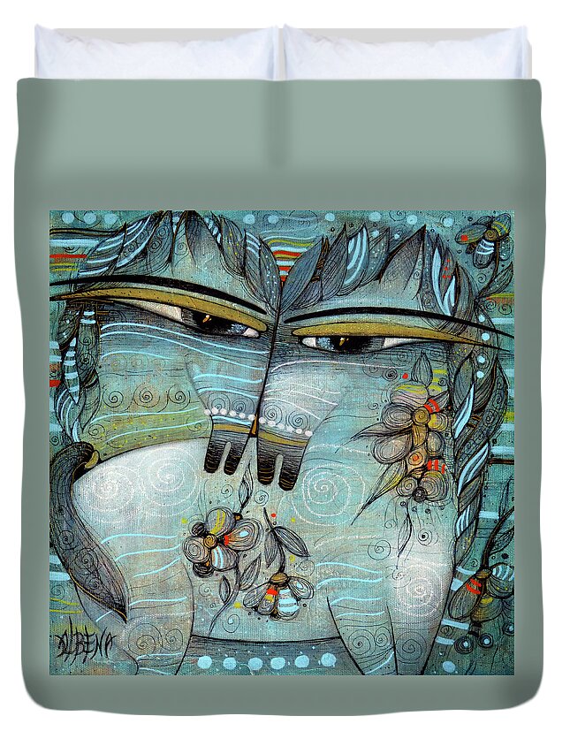 Albena Duvet Cover featuring the painting Together #1 by Albena Vatcheva