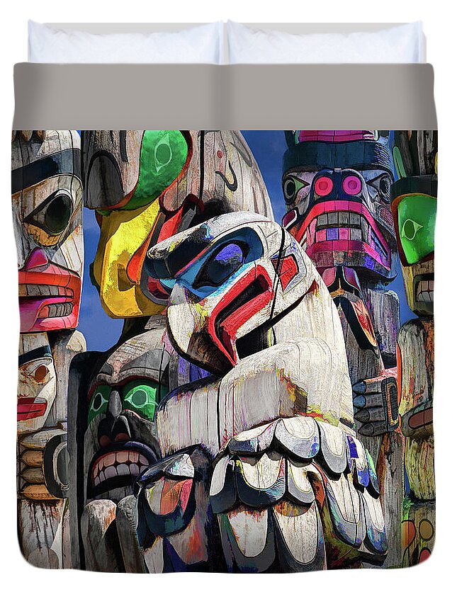 Art Duvet Cover featuring the photograph Totem Poles in the Pacific Northwest #1 by Randall Nyhof
