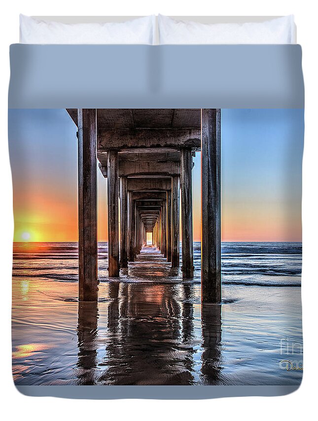 Beach Duvet Cover featuring the photograph Under Scripps Pier at Sunset #2 by David Levin