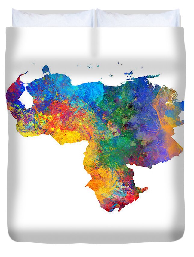 Venezuela Duvet Cover featuring the digital art Venezuela Watercolor Map by Michael Tompsett