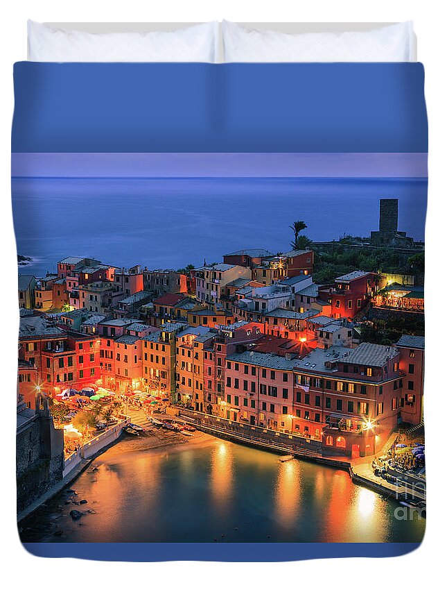 Italy Duvet Cover featuring the photograph Vernazza is one of the five towns that make up the Cinque Terre #1 by Henk Meijer Photography