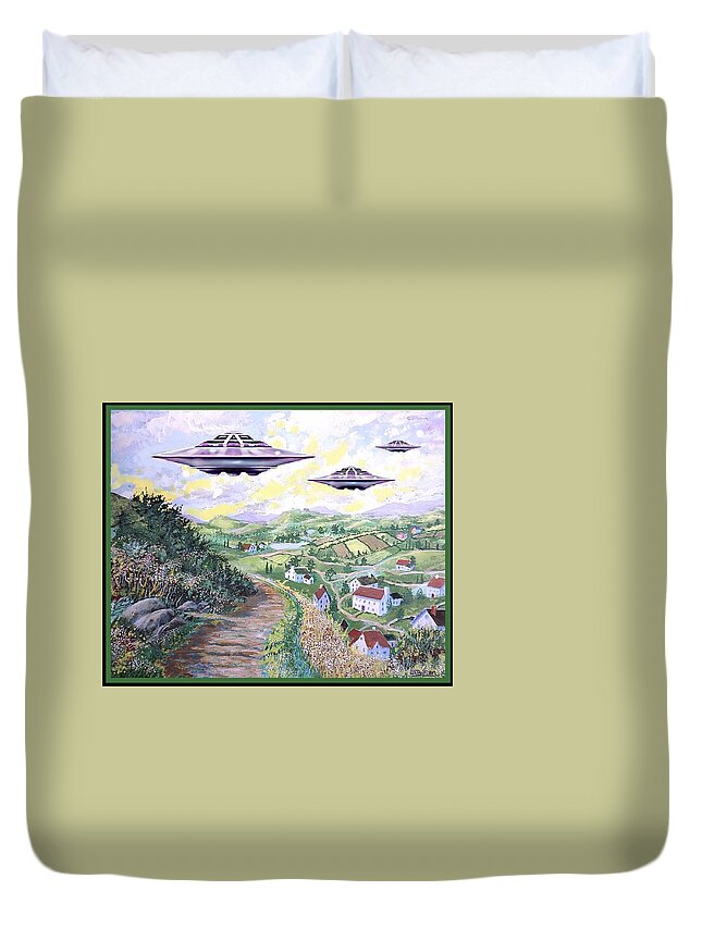Visitors Duvet Cover featuring the digital art Alien Visitors by Hartmut Jager