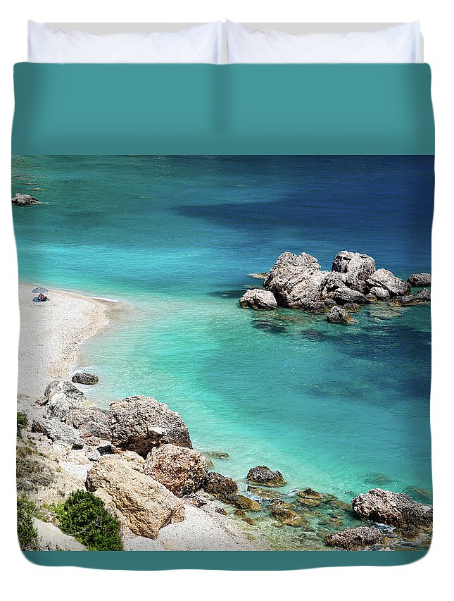 Vouti Duvet Cover featuring the photograph Vouti beach in Kefalonia, Greece #1 by Constantinos Iliopoulos