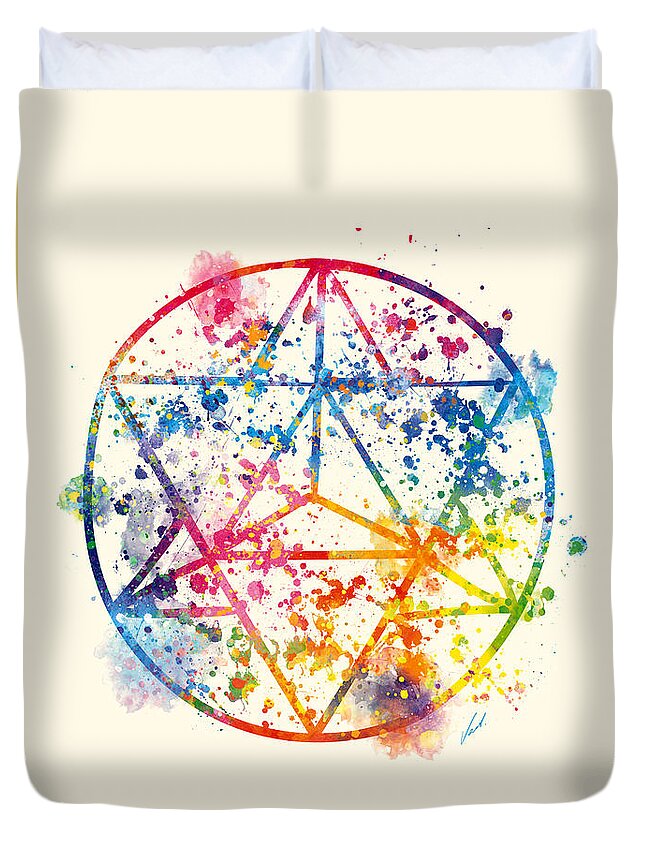 Watercolor Duvet Cover featuring the painting Watercolor - Sacred Geometry For Good Luck by Vart by Vart
