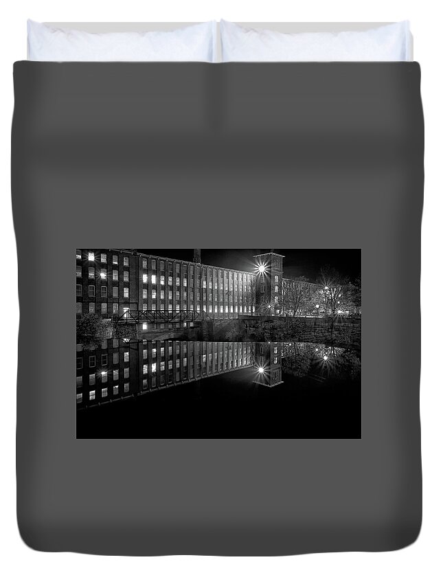 Architecture Duvet Cover featuring the photograph Waterfall At The Cocheco Mill At Night #2 by Jeff Sinon