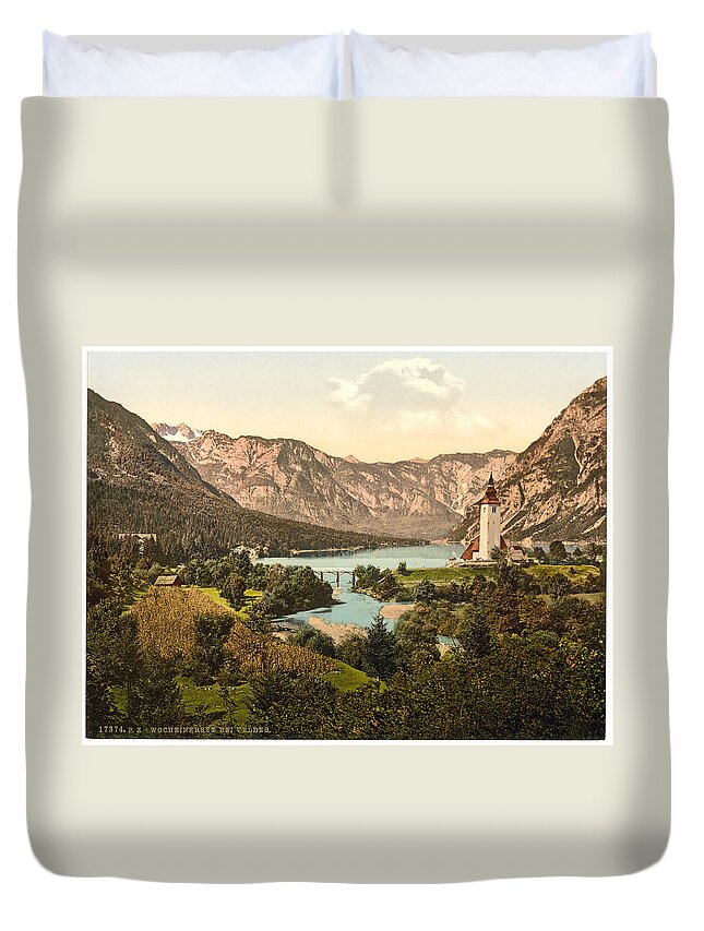 Antique Duvet Cover featuring the painting Wocheiner Lake Carniola Austro Hungary #1 by MotionAge Designs