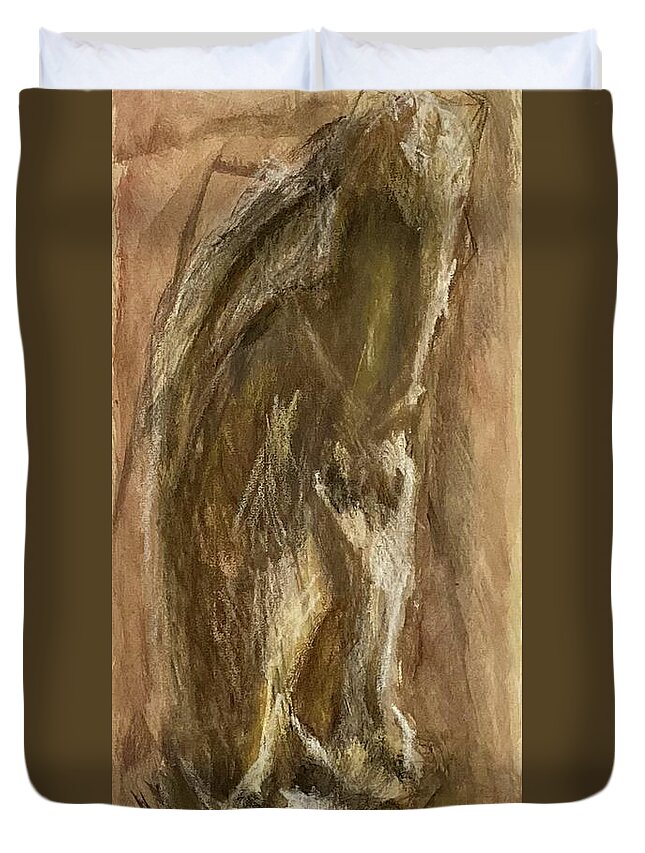 Oil Pastel Duvet Cover featuring the painting Wrapped figure in brown by David Euler