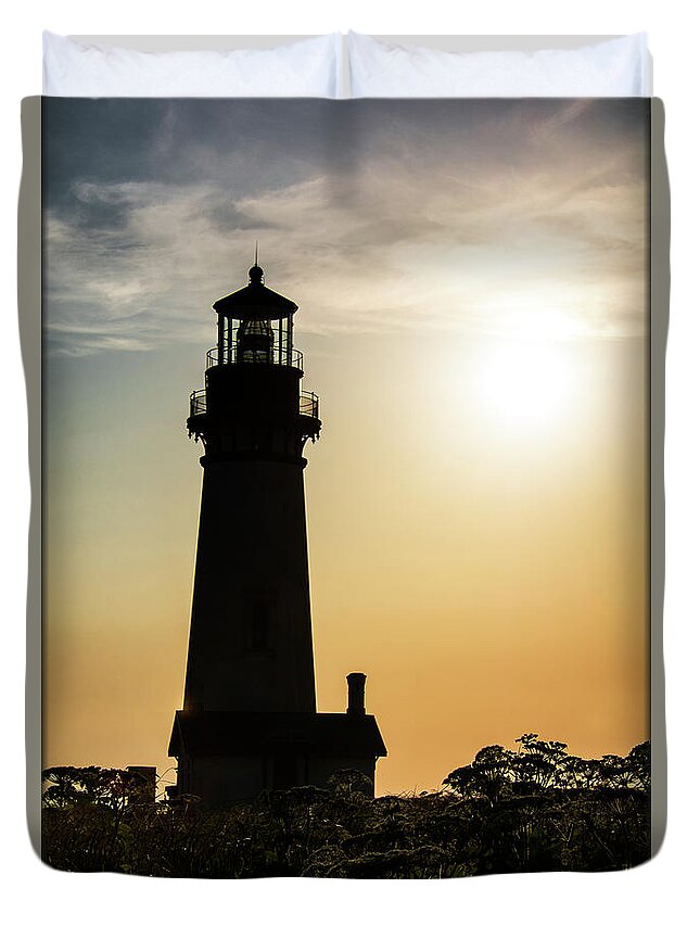 Lighthouse Duvet Cover featuring the photograph Yaquina Lighthouse #1 by Erika Fawcett