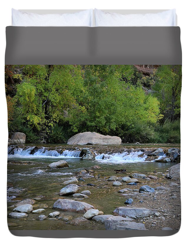 Zion Canyon Duvet Cover featuring the photograph Zion National Park -Virgin River #1 by Richard Krebs