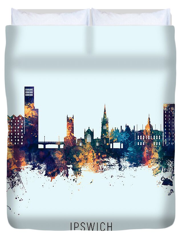 Ipswich Duvet Cover featuring the digital art Ipswich England Skyline by Michael Tompsett