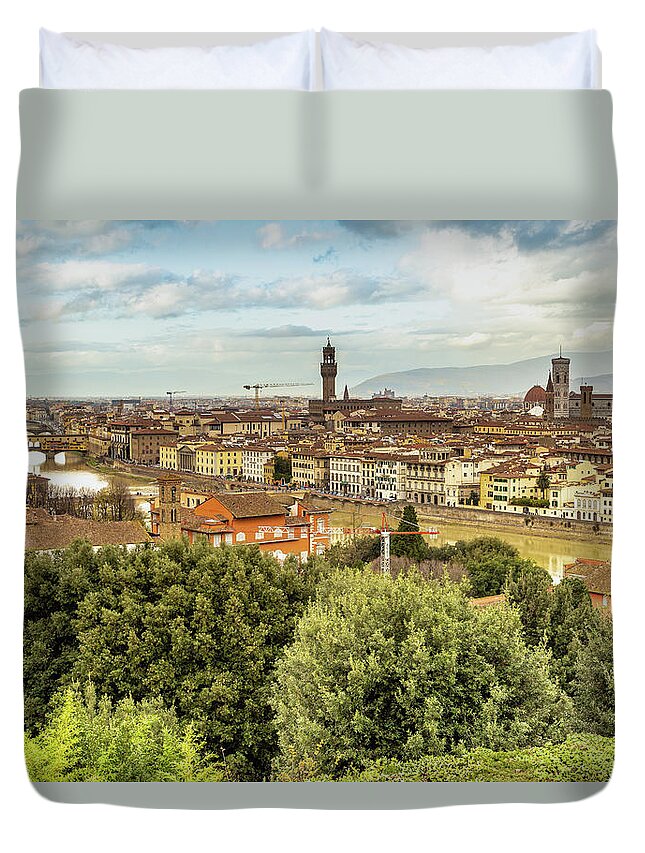 Arno Duvet Cover featuring the photograph panorama of Firenze #10 by Vivida Photo PC