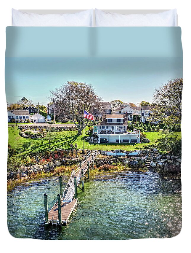 Water View Duvet Cover featuring the photograph 10 Sea Crest Drive Water by Veterans Aerial Media LLC