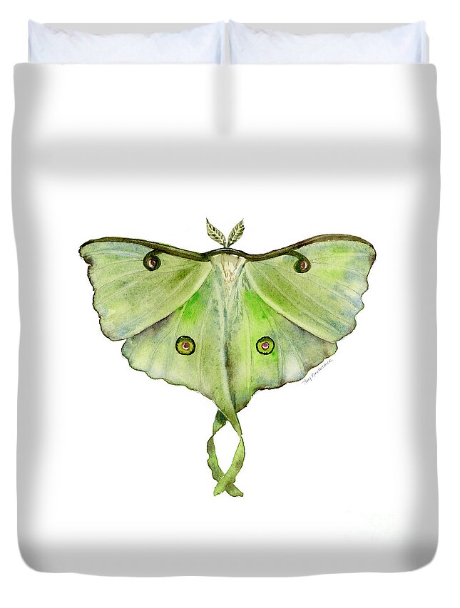 Green Butterfly Duvet Cover featuring the painting 100 Luna Moth by Amy Kirkpatrick