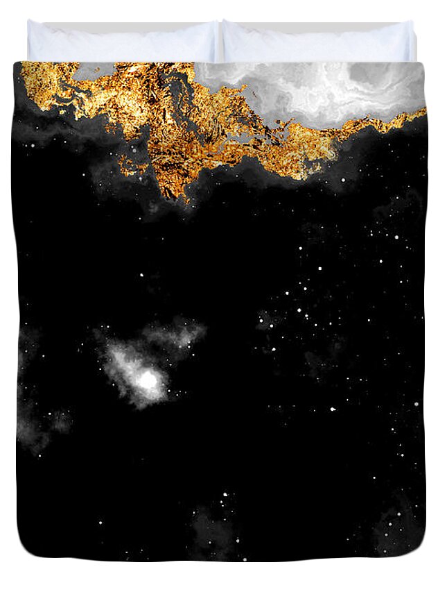 Holyrockarts Duvet Cover featuring the mixed media 100 Starry Nebulas in Space Black and White Abstract Digital Painting 119 by Holy Rock Design